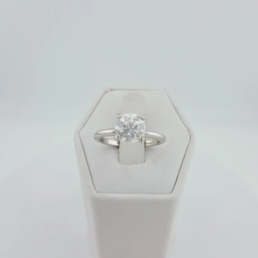 Solitaire Ring 925 Sterling Silver Brilliant Cut Center Crystal Stone Size 5